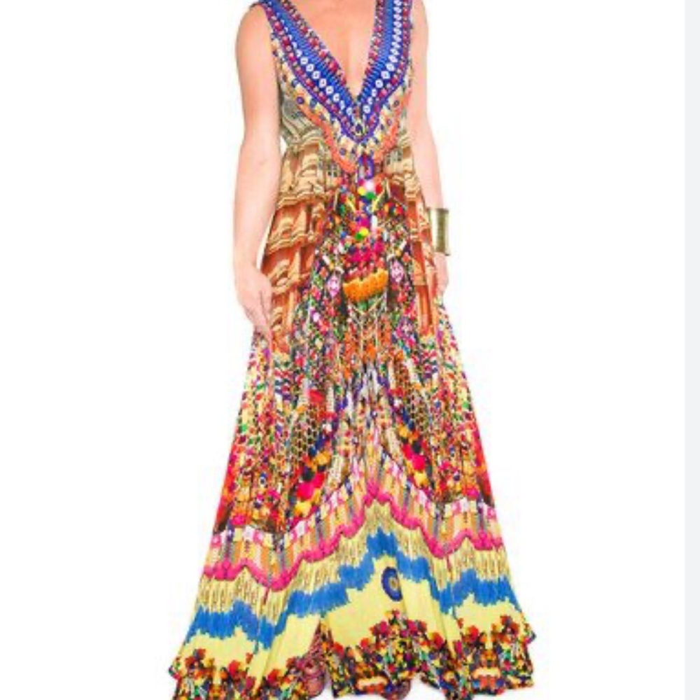 Red & Blue Heritage Silk-Blend Maxi Dress